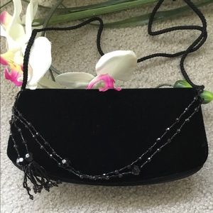 Black Velvet and Satin Evening Bag by La Regale with Beaded accents NWOT